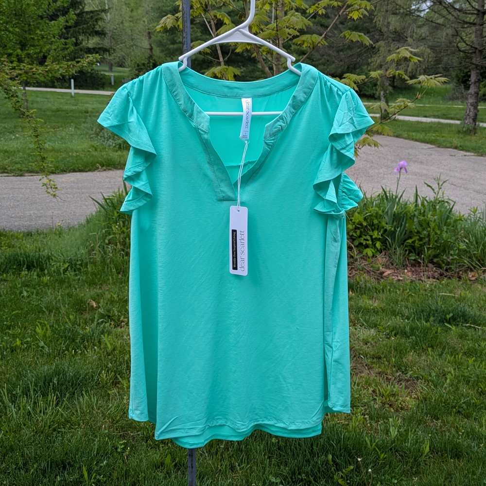 Green Ruffled Sleeve Top